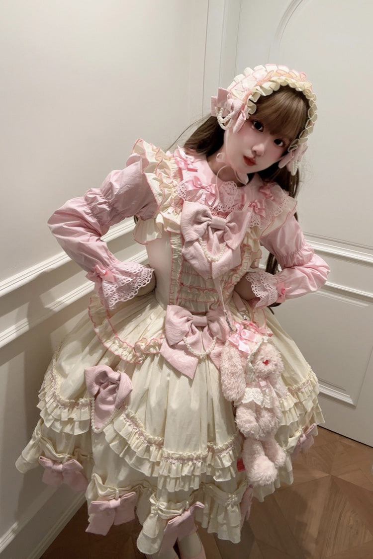 Pink/Yellow Doll Multi-Layered Ruffle Bowknot Lace Sweet Lolita Dress