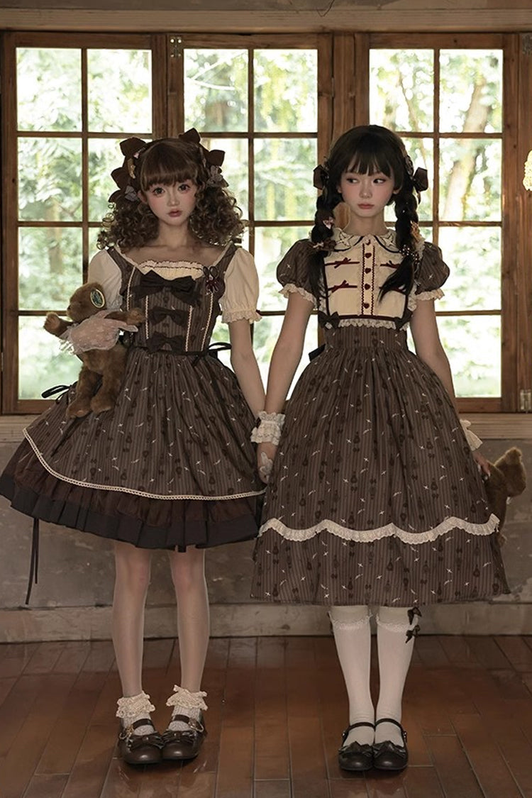 Brown Moro Coco Hot Air Balloon Print Ruffle Bowknot Sweet Elegant Princess Lolita Dress