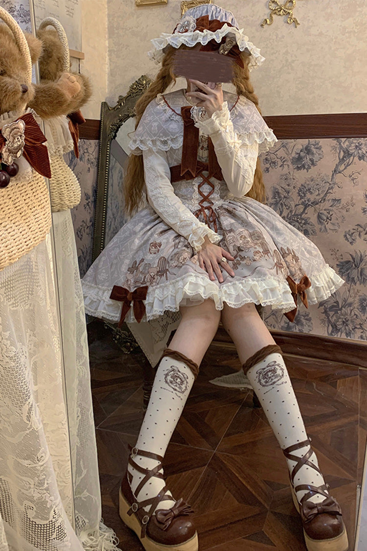Castle Bear Sleeveless Print Ruffle Bowknot Lace Sweet Lolita Jsk Dress 4 Colors