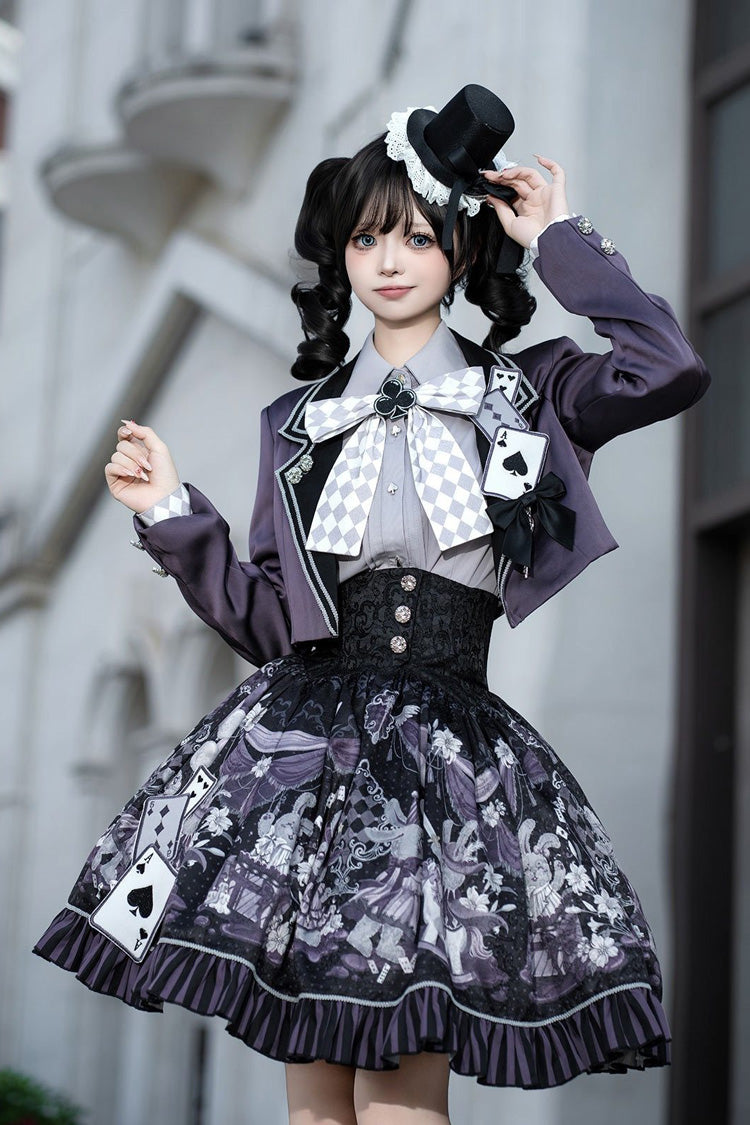 Black/Purple Magic Troupe Printed Ruffled Sweet Classic Lolita Skirt Set