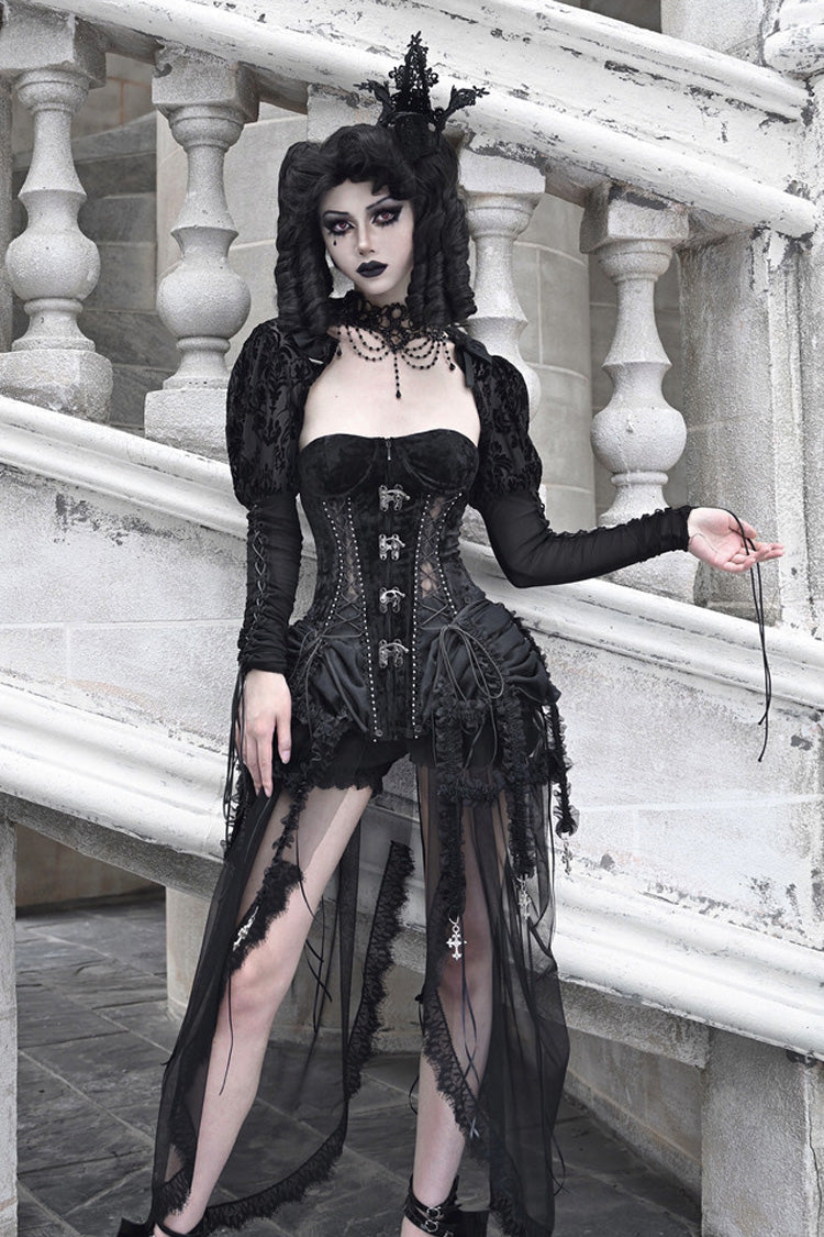 Black Hell Alice Hollow Lace-Up Fishbone Gothic Lolita Dress Corset