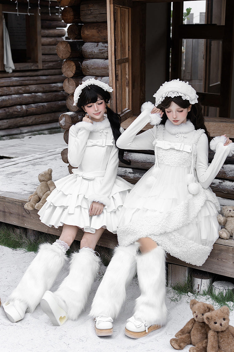 White Chocolate Triple-Layered Ruffle Bowknot Sweet Lolita Jsk Dress Set