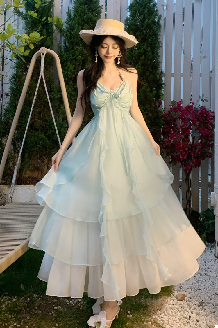 Mint Green Dreaming About The Sea Sleeveless Triple-Layered Ruffle Lace-Up Sweet Lolita Jsk Dress