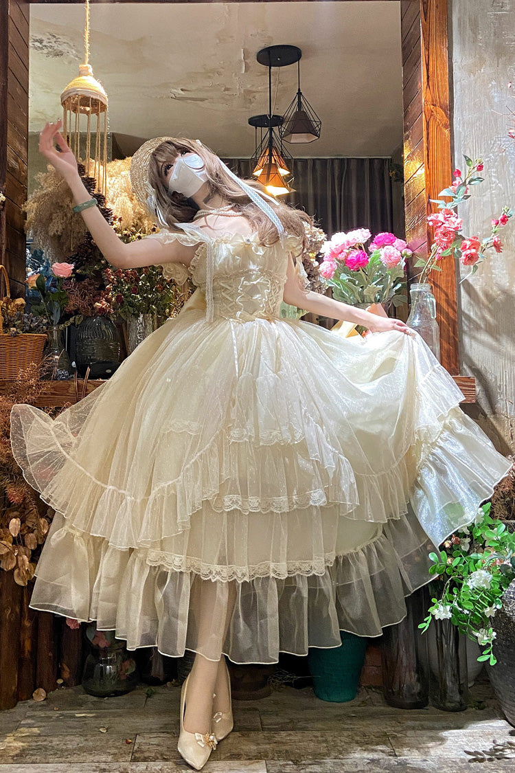 Apricot Moonlight Sonata Ruffle Cardigan Bowknot Lace Sweet Vintage Lolita Jsk Dress