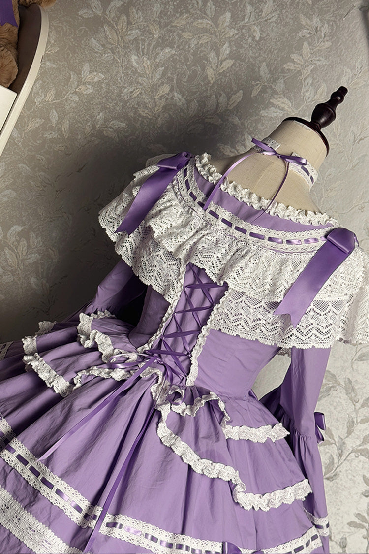 Purple Rabbit Sleeping Doll Long Trumpet Sleeves Ruffle Bowknot Lace Sweet Lolita Dress