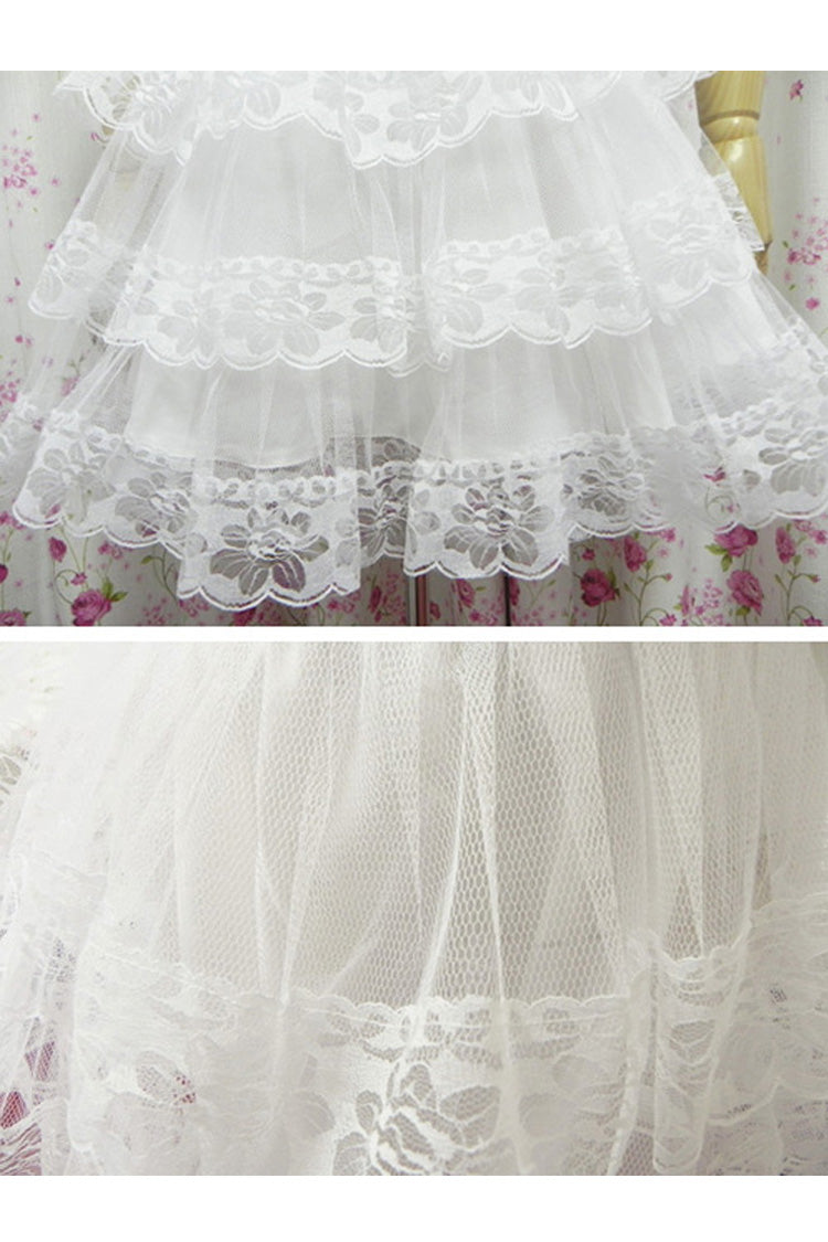 White Cotton Organza Lining Lace Lolita Tiered Skirt