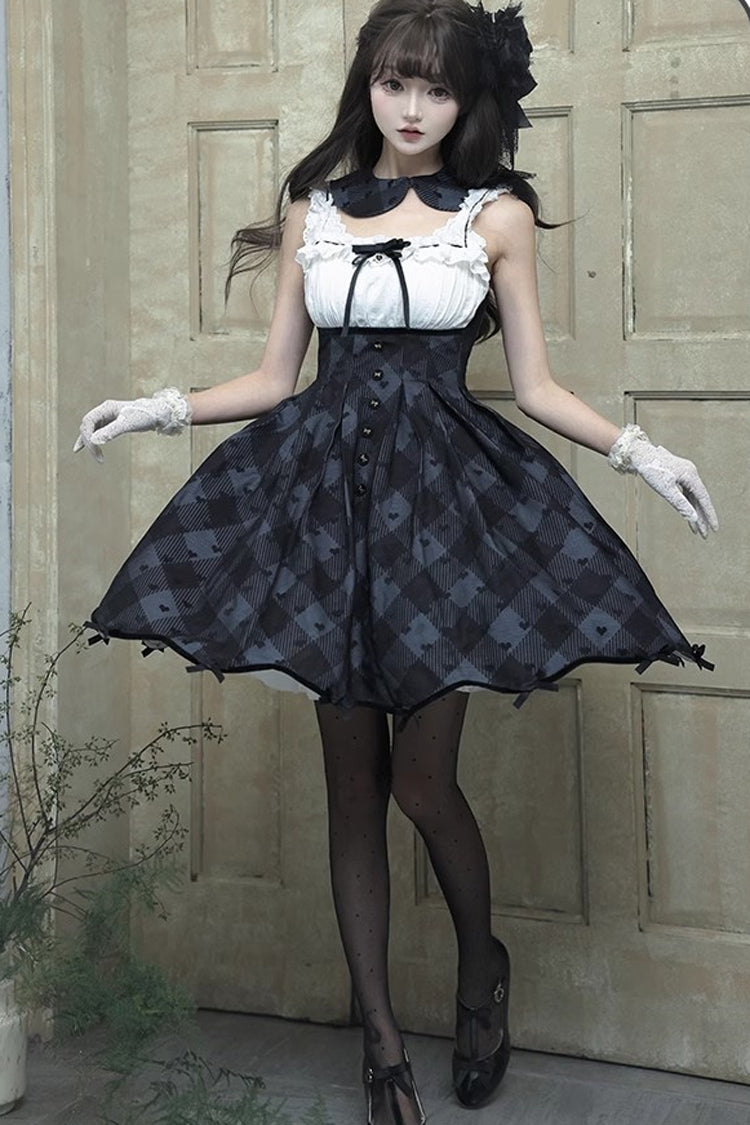 Black Swan Short Sleeves Plaid Print Sweet Elegant Princess Lolita Dress Short Version