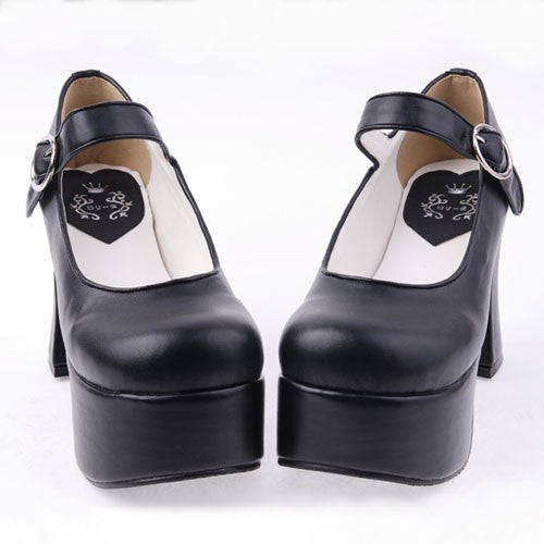 Black PU Round Toe Platform Lolita Shoes