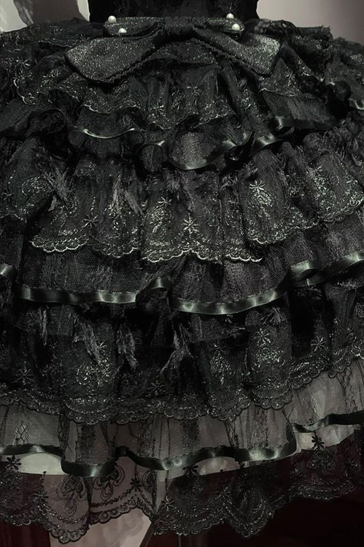 Black Ballad of Feathers Sleeveless Multi-Layered Ruffle Hanayome Bowknot Gothic Lolita Jsk Dress