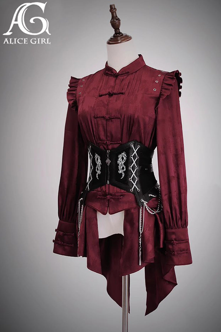 Black Bone Dragon Print Zipper Lace-Up Ouji Fashion Classic Lolita Waistband