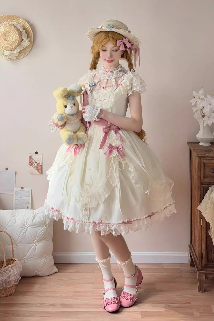 Yellow Sakura's Spring Resonance Sleeveless Ruffled Bow Sweet Lolita Jsk Dress (Short Version)