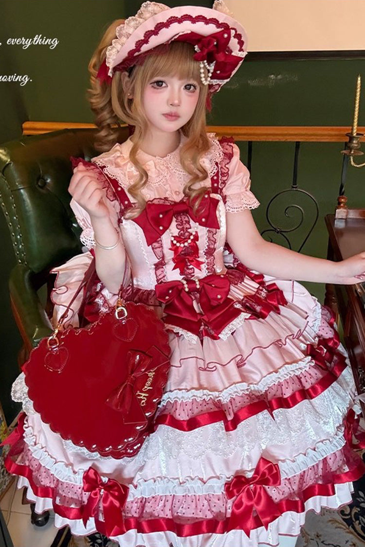 Red Ribbon Berries Sleeveless Multi-Layered Ruffle Bowknot Lace Sweet Lolita Jsk Dress