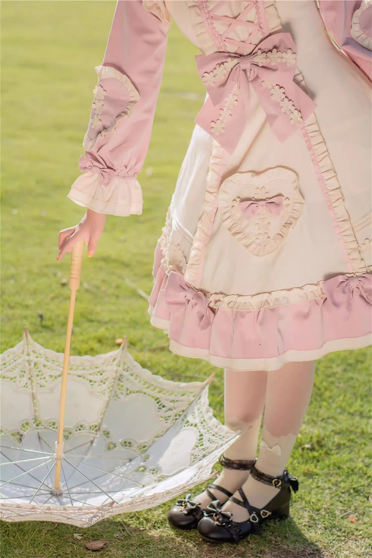 Pink/White Little Florist Long Sleeves Ruffle Bowknot Lace-Up Sweet Plus Size Princess Lolita Dress
