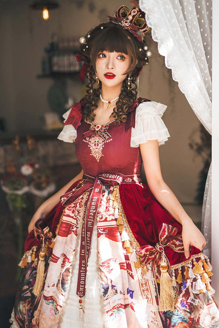 Red Kaleidoscope of Dreams Flying Sleeves Print Embroidery Cardigan Bowknot Classic Vintage Gorgeous Lolita Dress