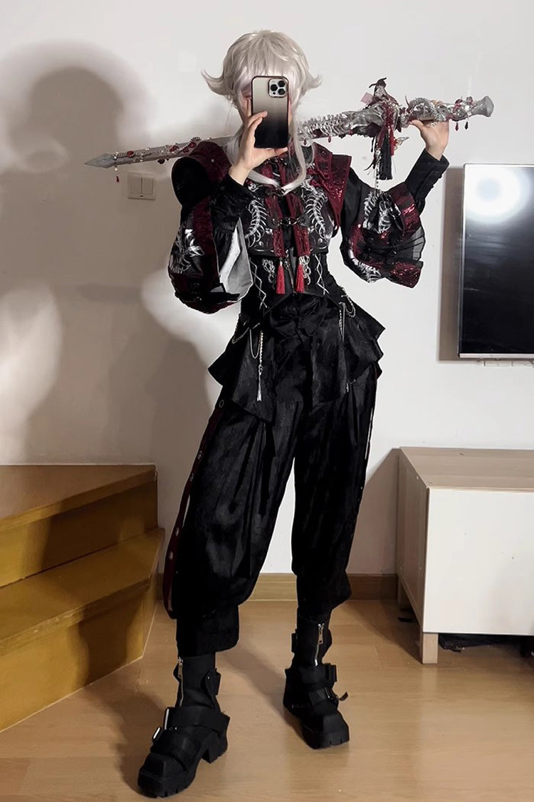 Black Bone Dragon Print Zipper Lace-Up Ouji Fashion Classic Lolita Waistband