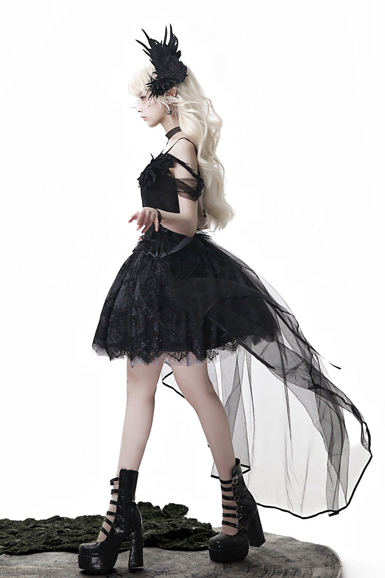 Black Black Swan's Prayer Sleeveless Ruffle Bowknot Gothic Ballet Lolita Jsk Dress