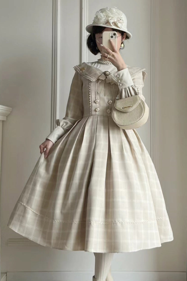 Apricot Fontainebleau Long Sleeves Plaid Print Bowknot Elegant Sweet Lolita Dress
