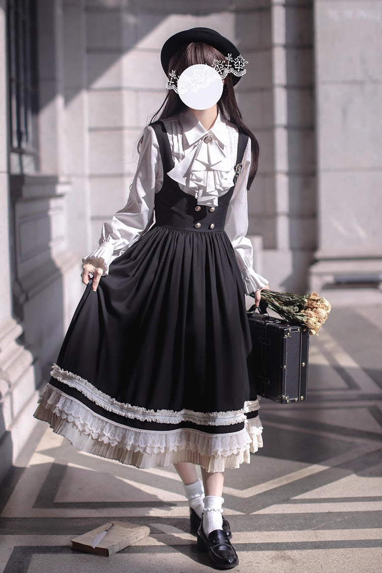 Black Ruffle Bowknot Lace Elegant Lolita Jumper Dress