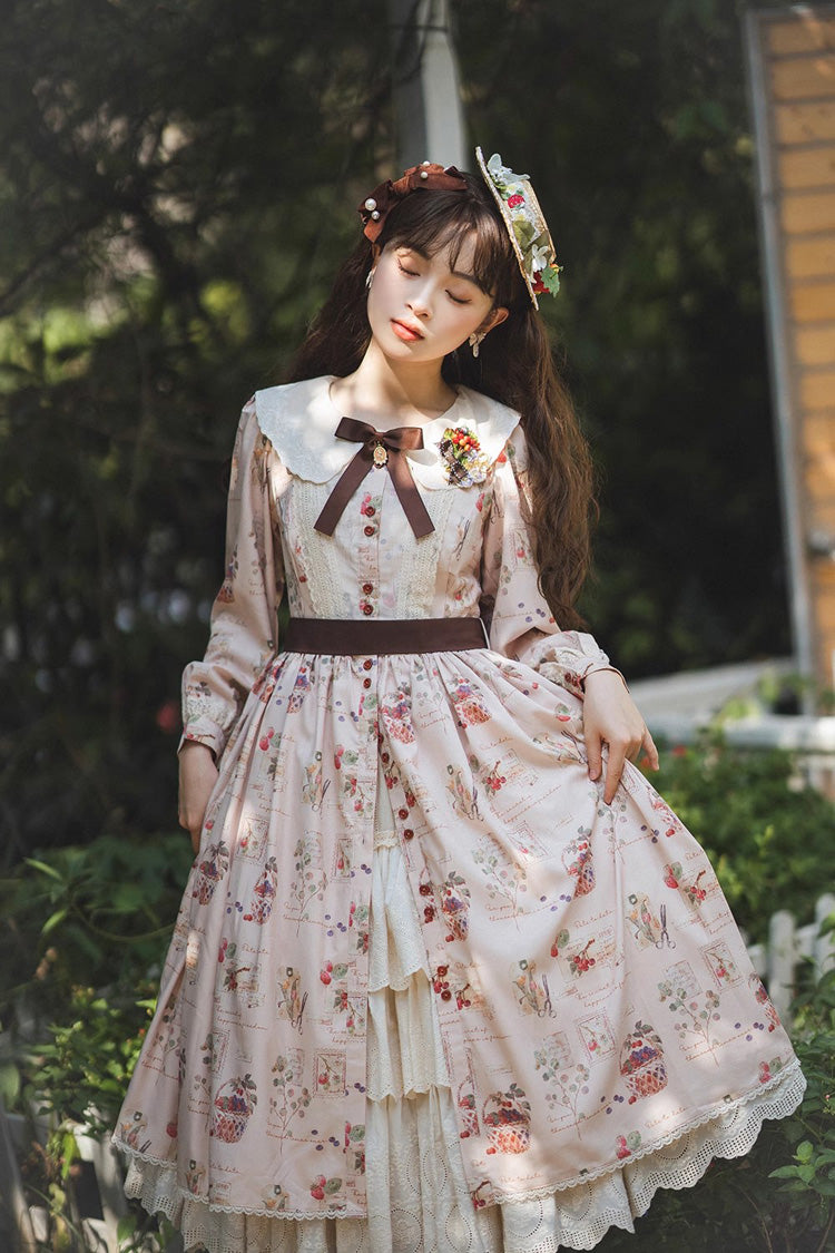 Forest Illustrated Book Long Lantern Sleeves Print Ruffle Sweet Lolita OP Dress 3 Colors