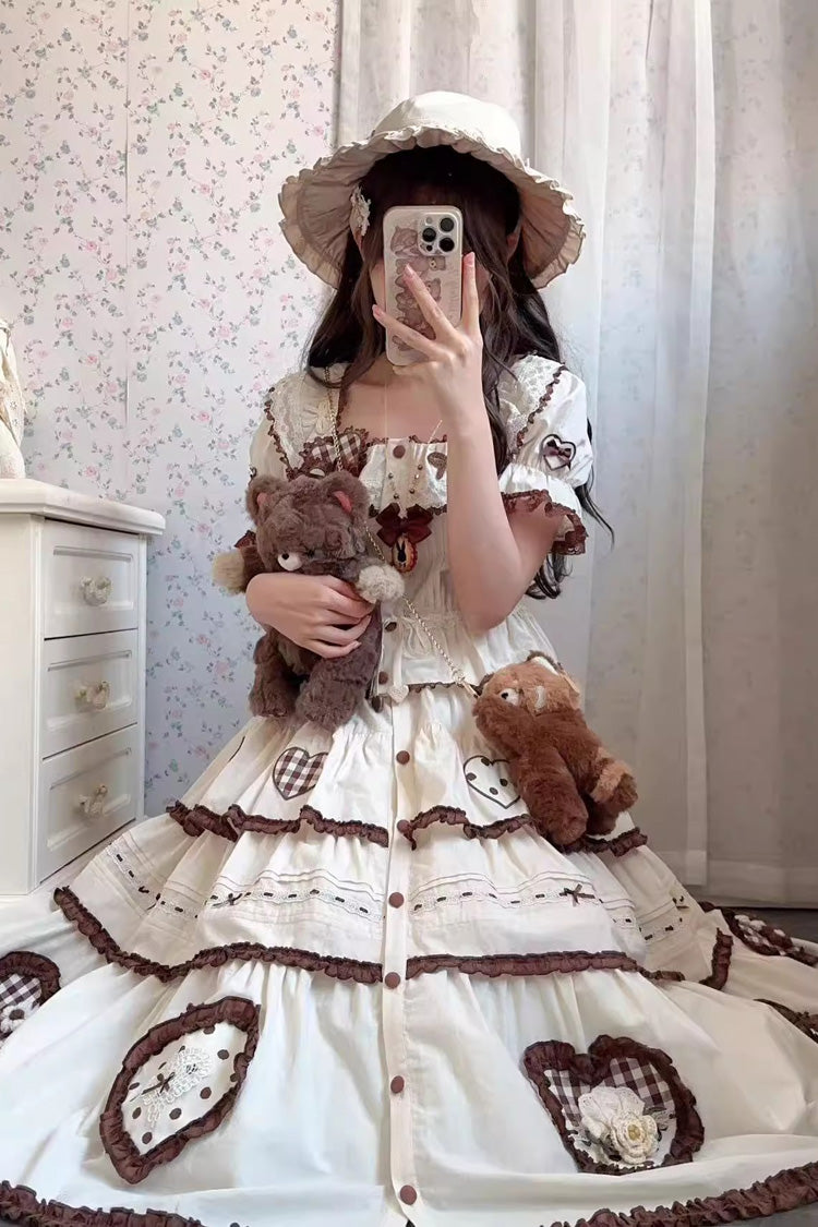 Ivory Lovely Heart Triple-Layered Ruffle Embroidery Bowknot Sweet Elegant Lolita Skirt