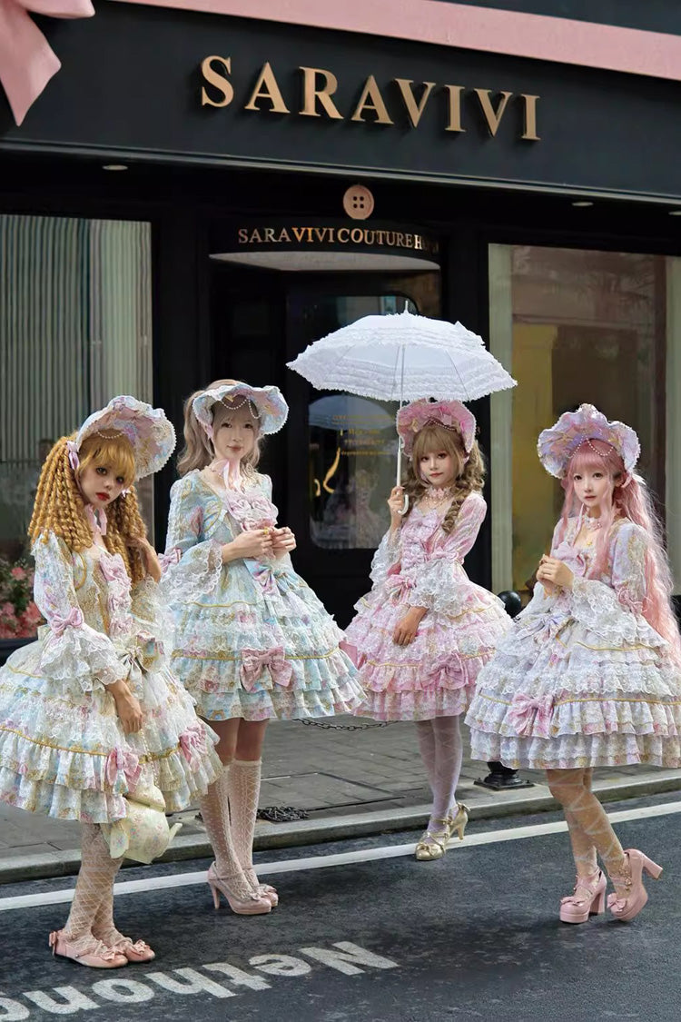 Purple Candlelight Elegance Long Trumpet Sleeves Multi-Layered Ruffle Bowknot Lace Sweet Elegant Lolita Dress