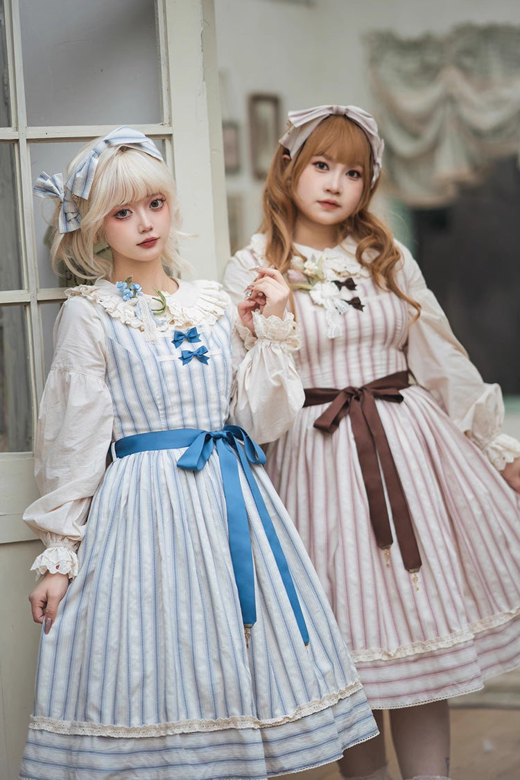 Forest Atlas Striped Print Bowknot Sweet Lolita Jumper Dress 3 Colors
