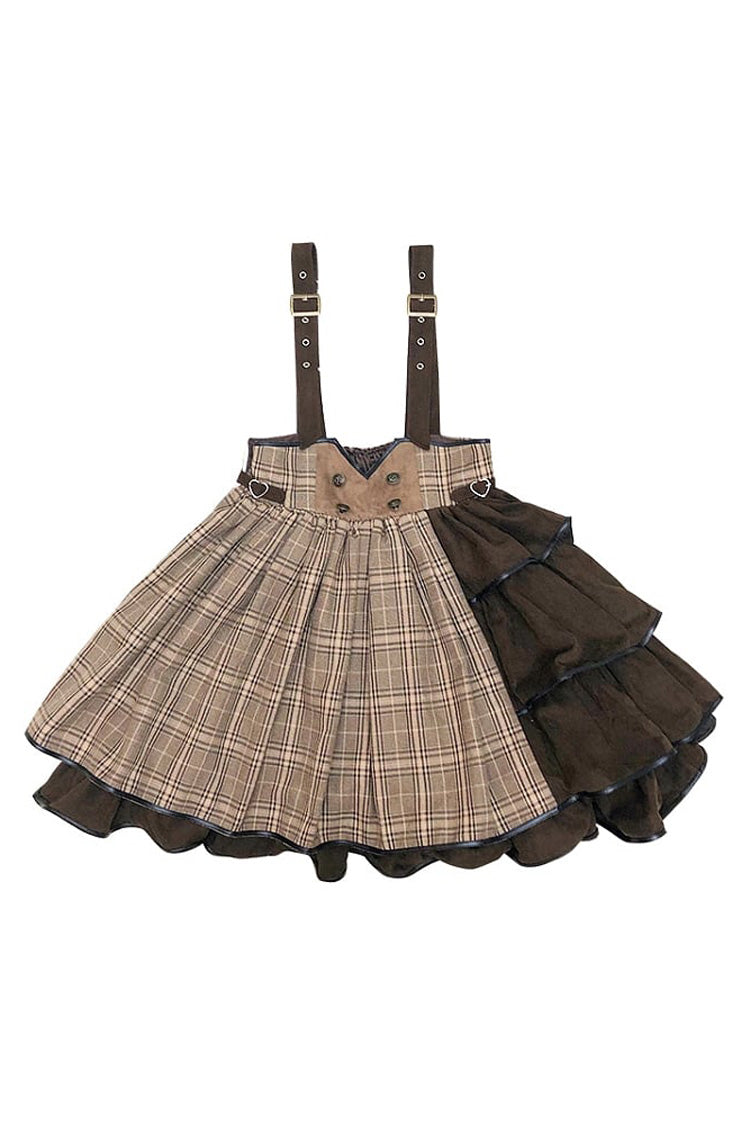 Brown Sherlock Detective Ruffle Color Matching Gothic Lolita Strap Skirt