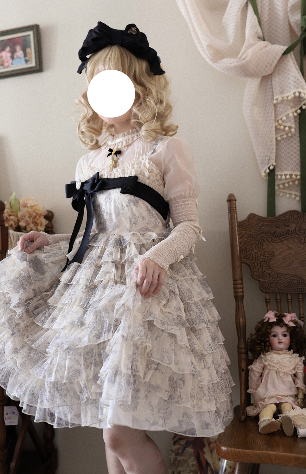 Multi-Color Wonderland Travels Multi-Layered Print Ruffle Bowknot Sweet Lolita Tiered Dress