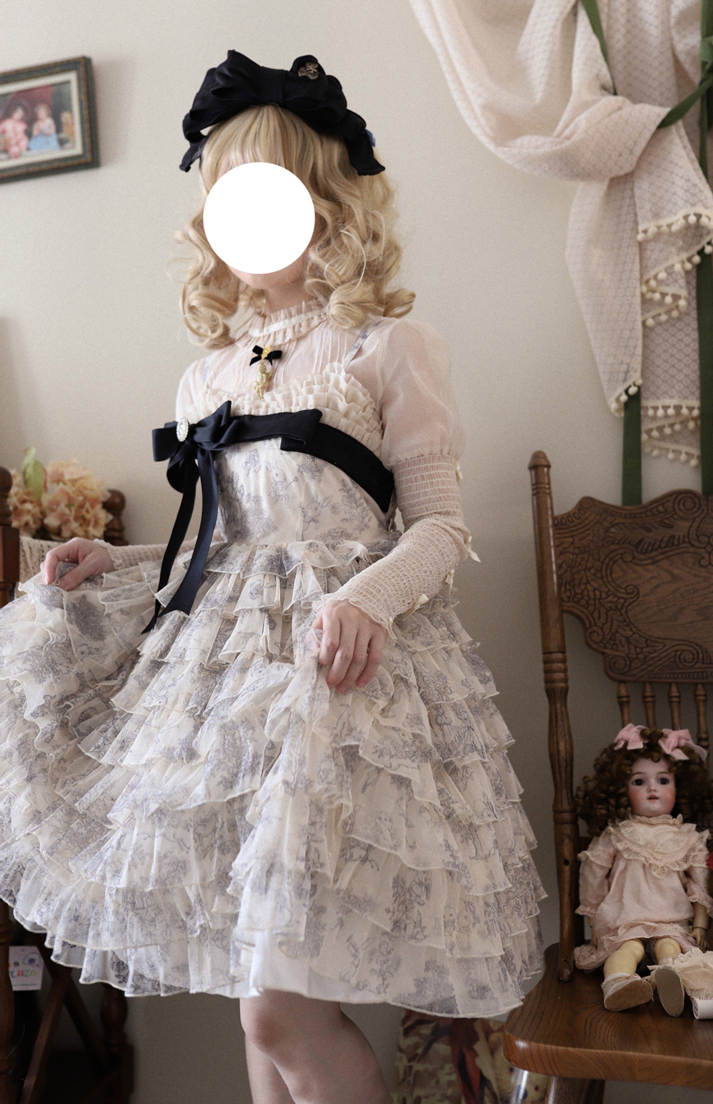 Multi-Color Wonderland Travels Multi-Layered Print Ruffle Bowknot Sweet Lolita Tiered Dress