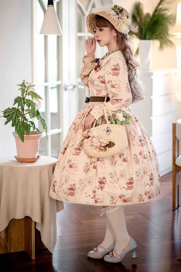 Forest Illustrated Book Long Lantern Sleeves Print Ruffle Sweet Lolita OP Dress 3 Colors