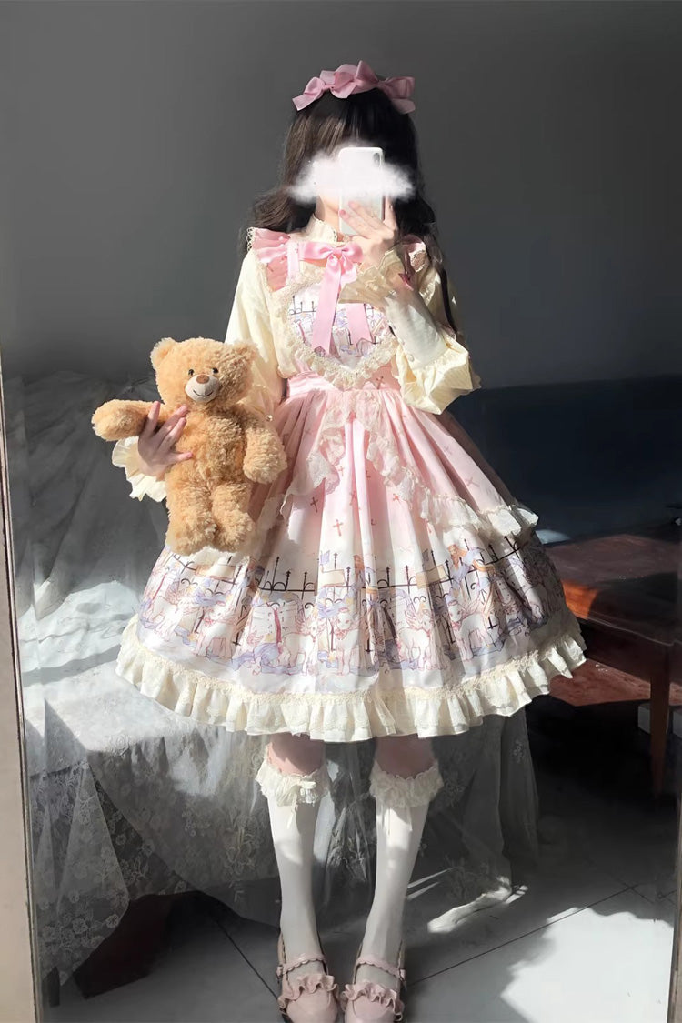 Angel Lamb Printed Ruffled Bow Sweet Lolita Skirt 3 Colors
