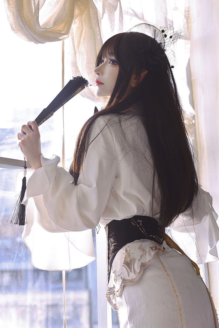 White Star Gate Jacquard Embroidery Bowknot Irregular Sweet Elegant Princess Lolita Skirt