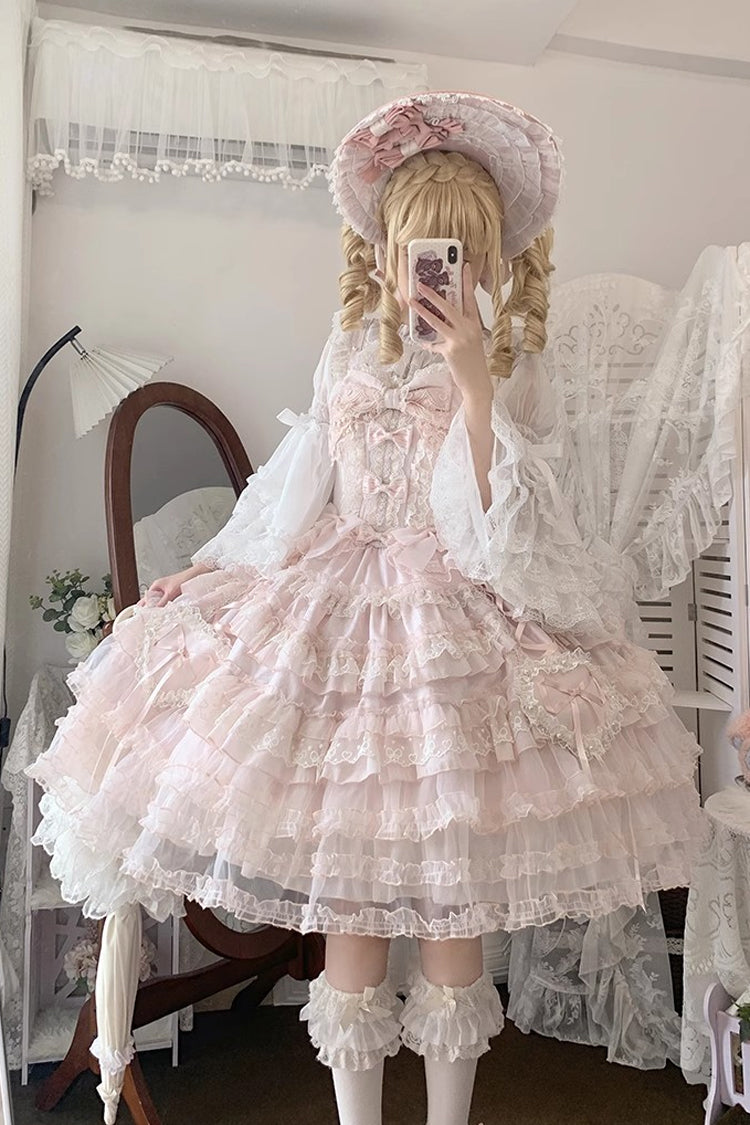 Pink Sweetheart Diary Multi-Layered Ruffle Hanayome Embroidery Bowknot Lace Sweet Lolita Jsk Dress