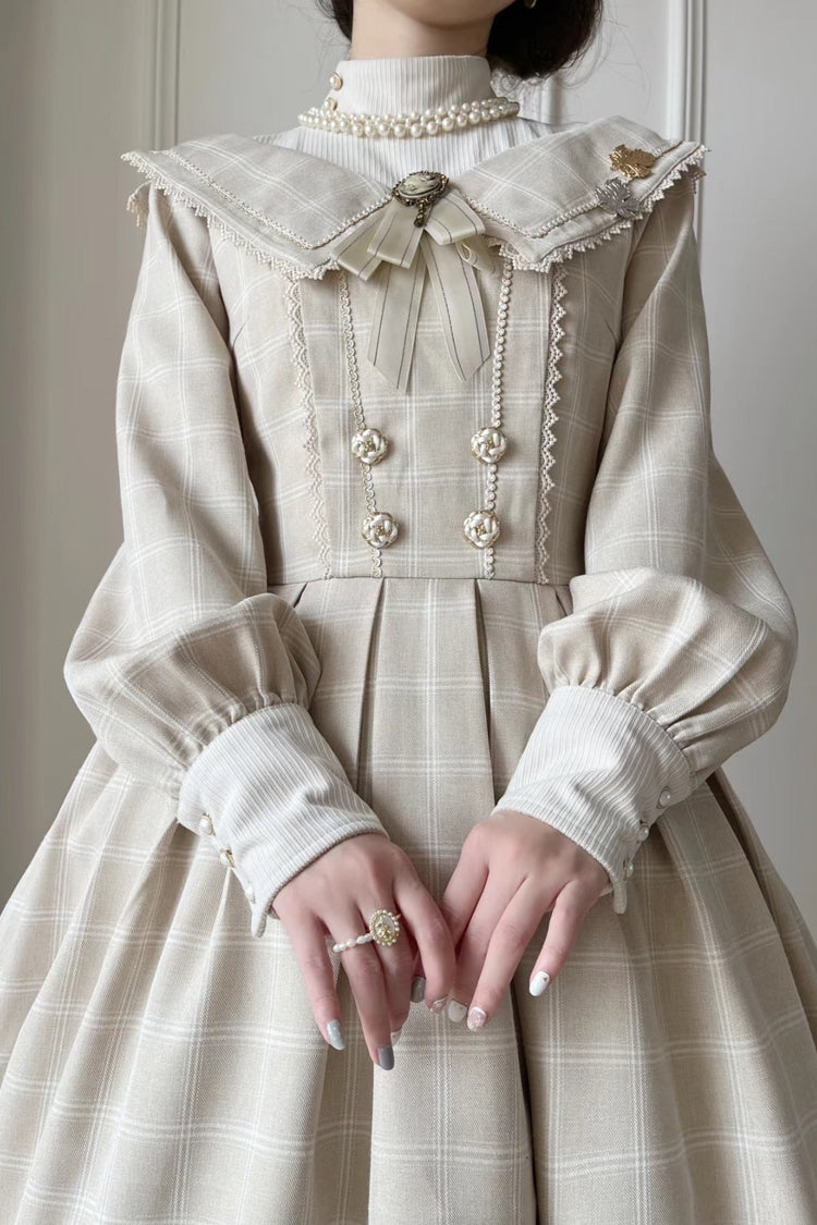 Apricot Fontainebleau Long Sleeves Plaid Print Bowknot Elegant Sweet Lolita Dress