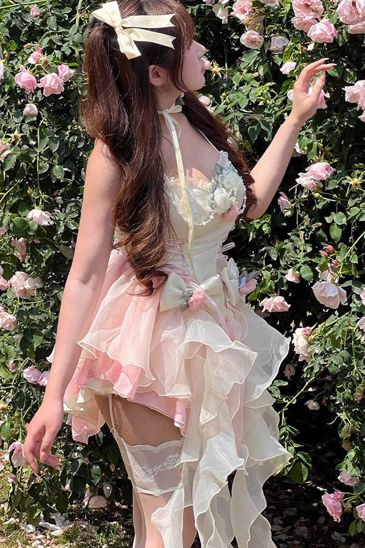 Multi-Color Peach Snow Mountain Romantic Girl V Neck Sleeveless Sweet Lolita Dress