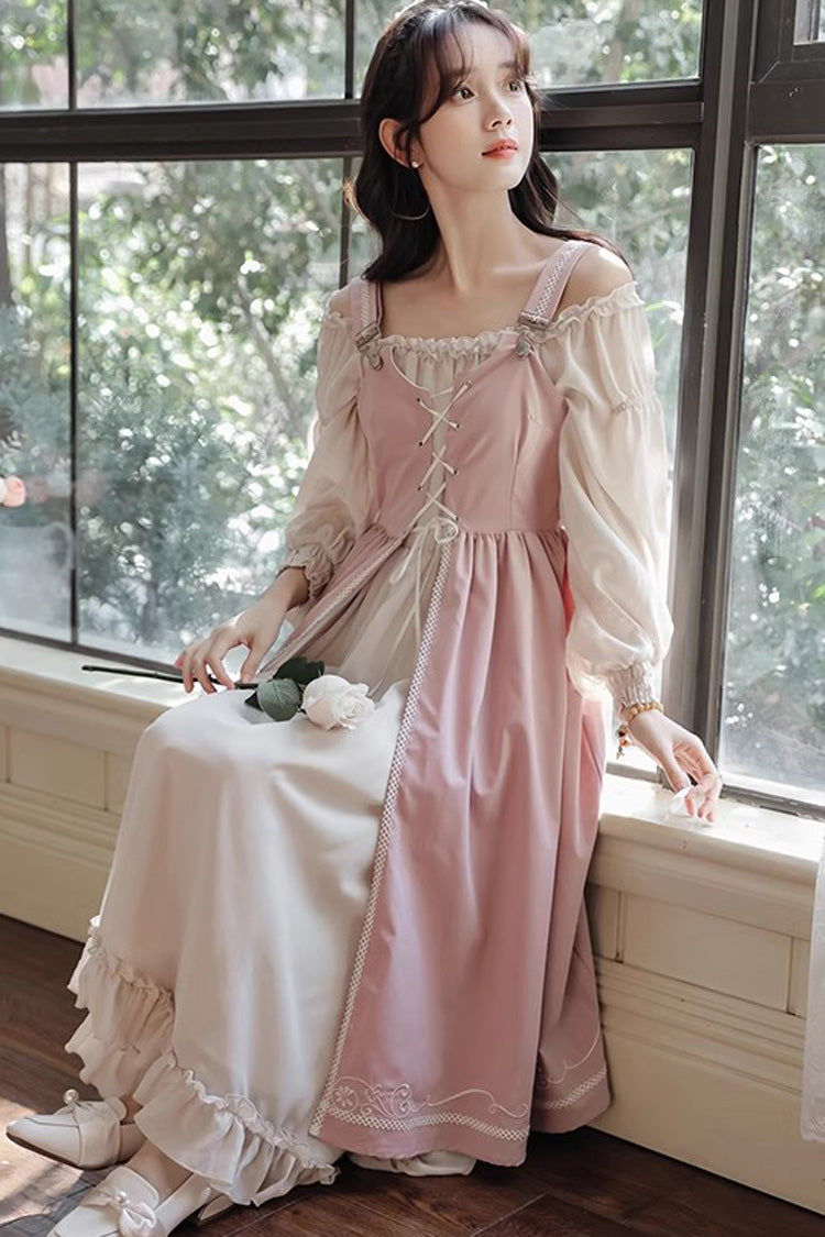 Pink Long Sleeves Ruffle Sweet Elegant Princess Lolita Dress Two Piece Set