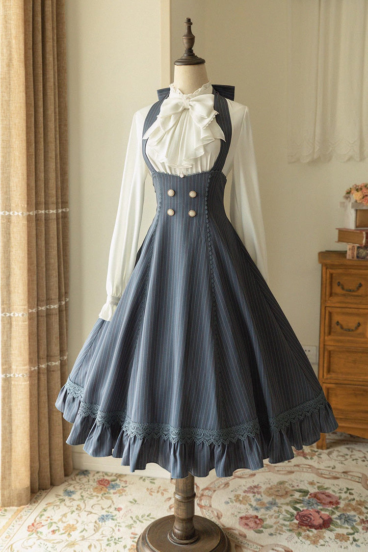 South of The Forest Halterneck Stripe Print Ruffle Classic Vintage Lolita Jsk Dress 4 Colors