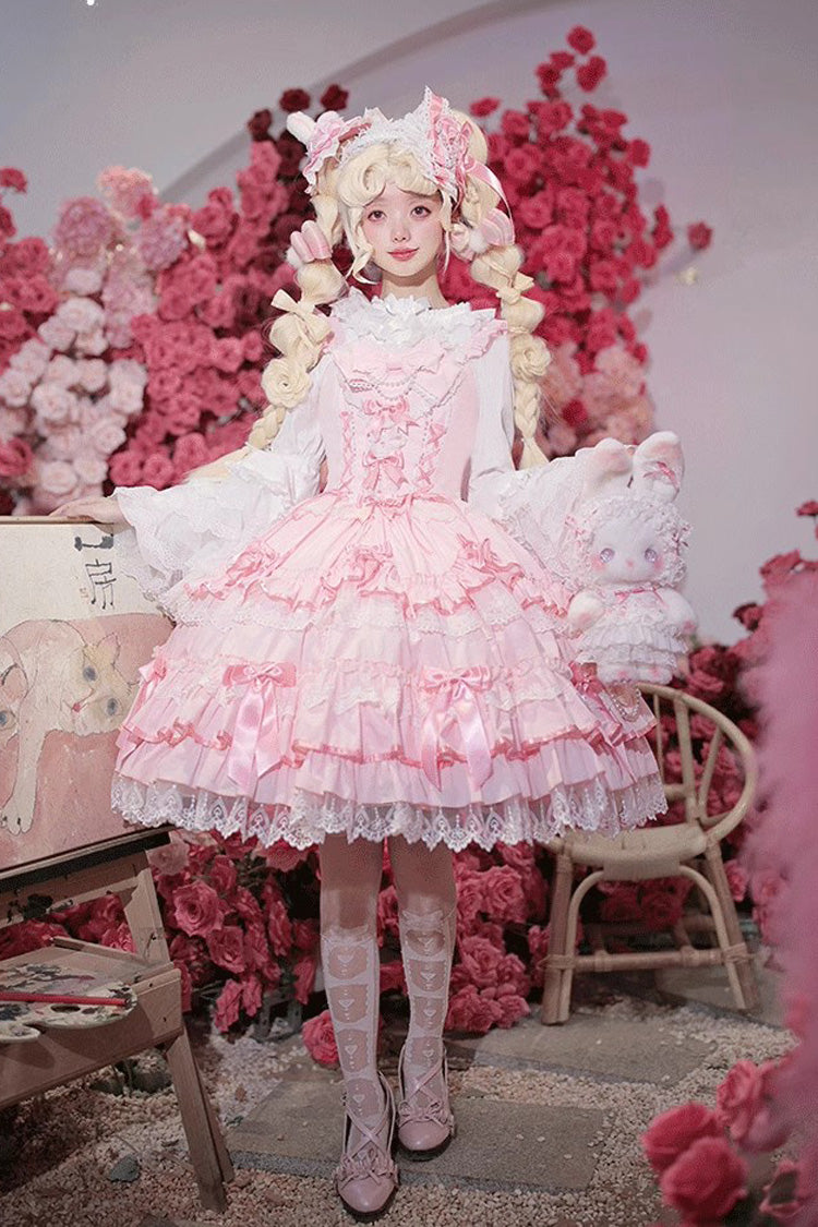 Love Notebook Sleeveless Multi-Layered Ruffle Bowknot Lace Sweet Lolita Jsk Dress 5 Colors