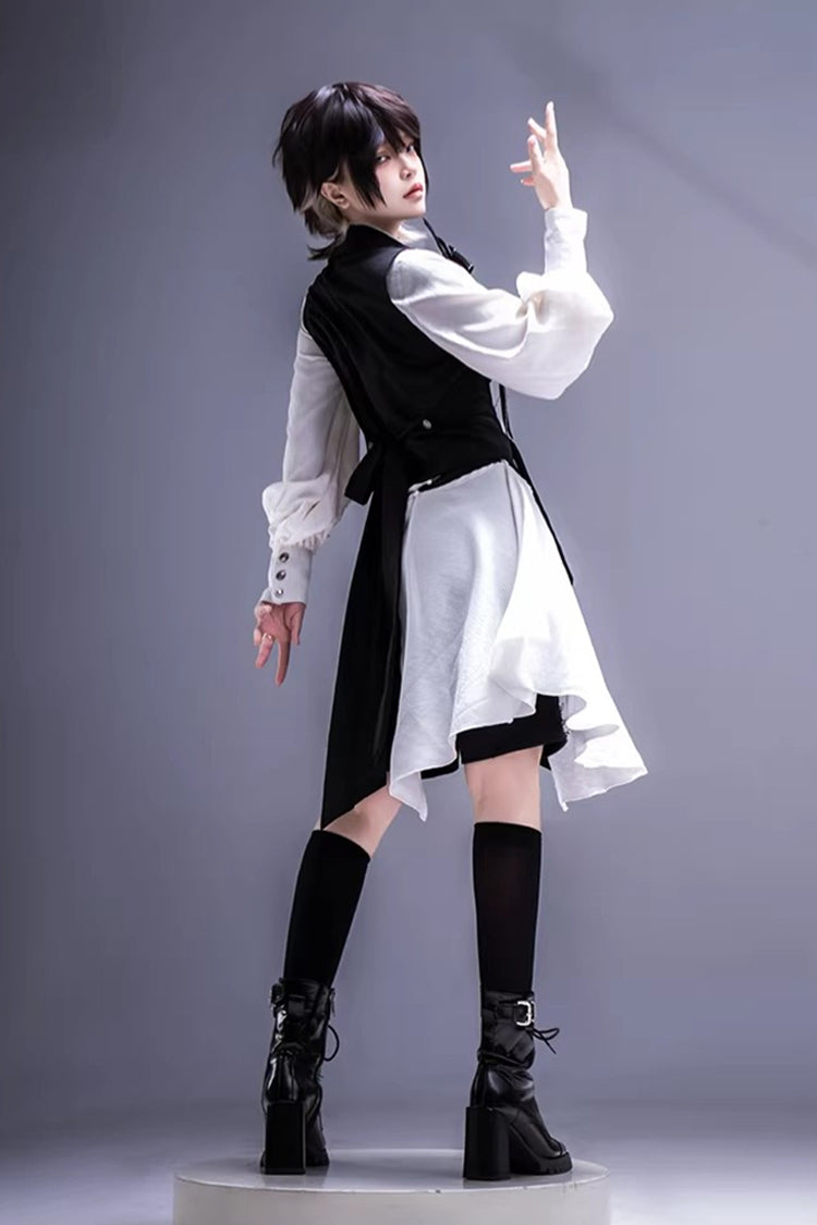 Black/White Black Tea Concerto Bow Asymmetric Ouji Fashion Gothic Prince Lolita Vest Top Shorts Set