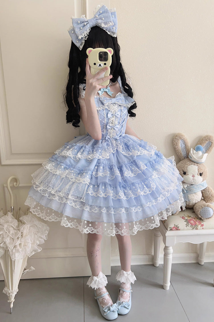 Blue Love Overture Multi-Layered Ruffle Bowknot Lace Sweet Lolita Jsk Dress