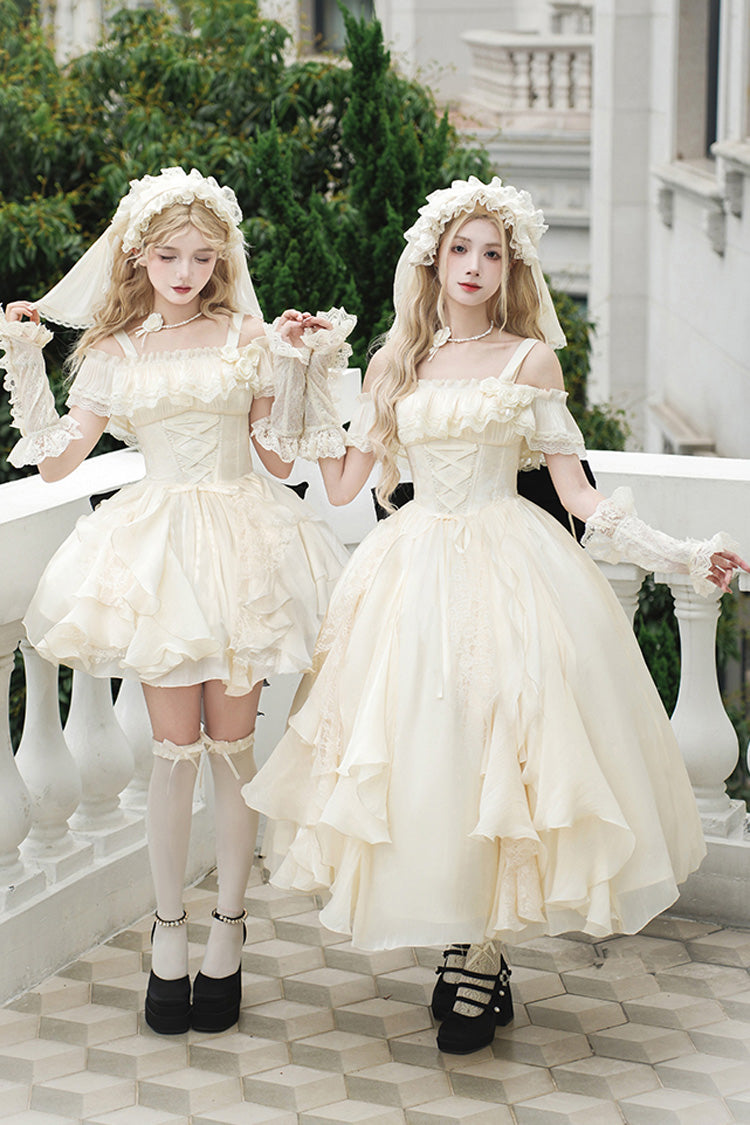 Ivory Moonlight Variations Sleeveless Ruffle Lace-Up Sweet Lolita Jsk Long Dress