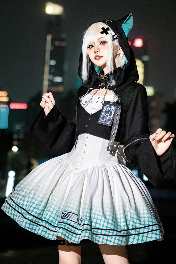 Black/White Electronic Cat Print Future Suit Gothic Cool Lolita Dress
