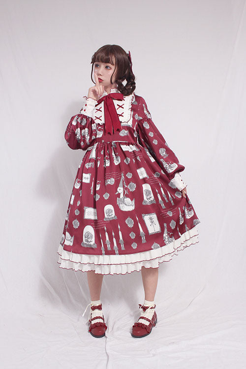 Christian Pious Duck Print Long Sleeves Bowknot Sweet Lolita OP Dress