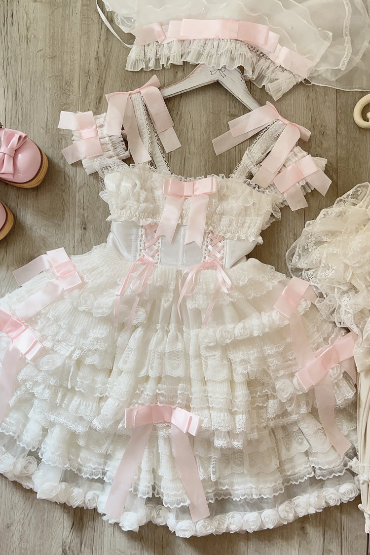 Love Song Multi-Layered Ruffle Hanayome Bowknot Lace Sweet Princess Lolita Jsk Dress 3 Colors