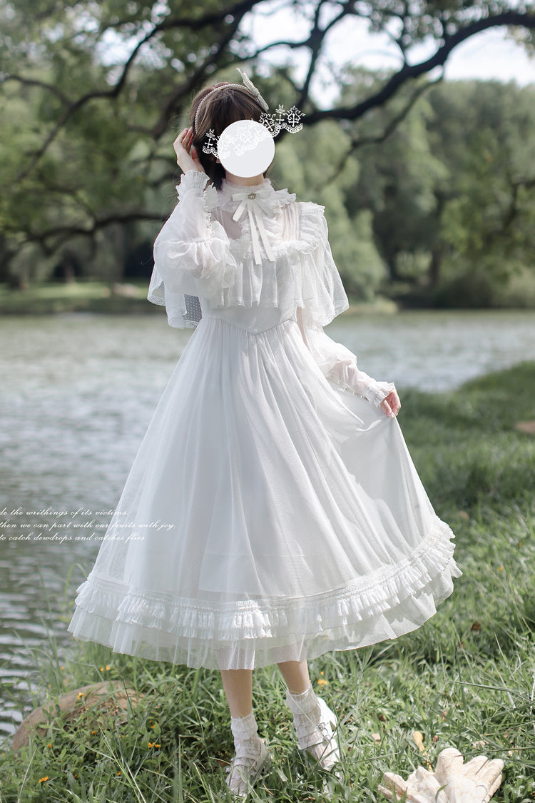 White Enchanted Daydream Long Sleeves Bowknot Lace Sweet Elegant Lolita Dress