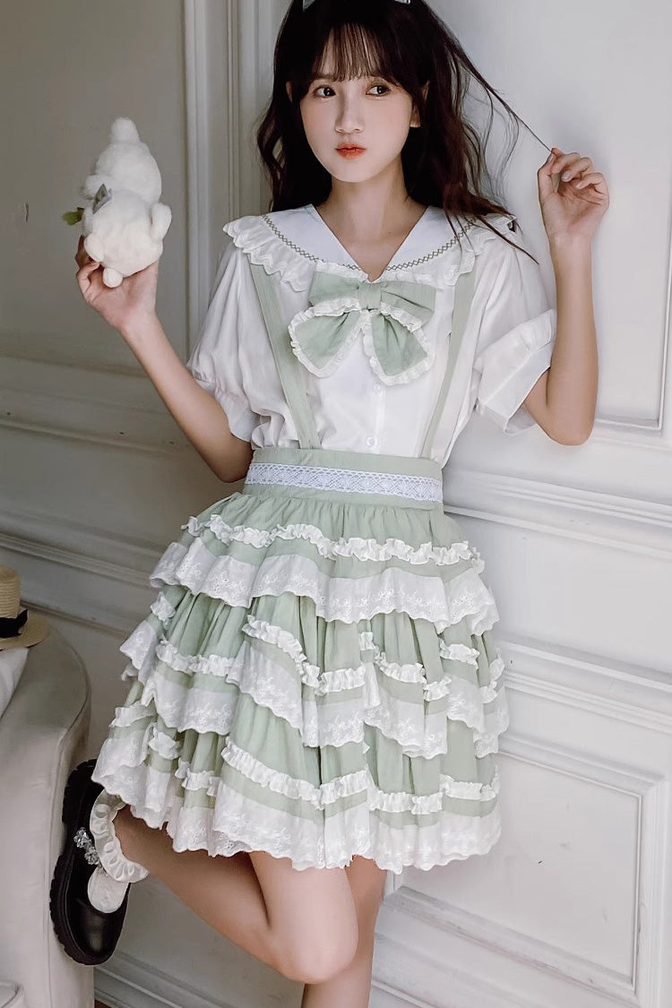 Multi-layer Scarlett Summer Ruffle Bowknot Sweet Lolita Strap Dress 2 Colors