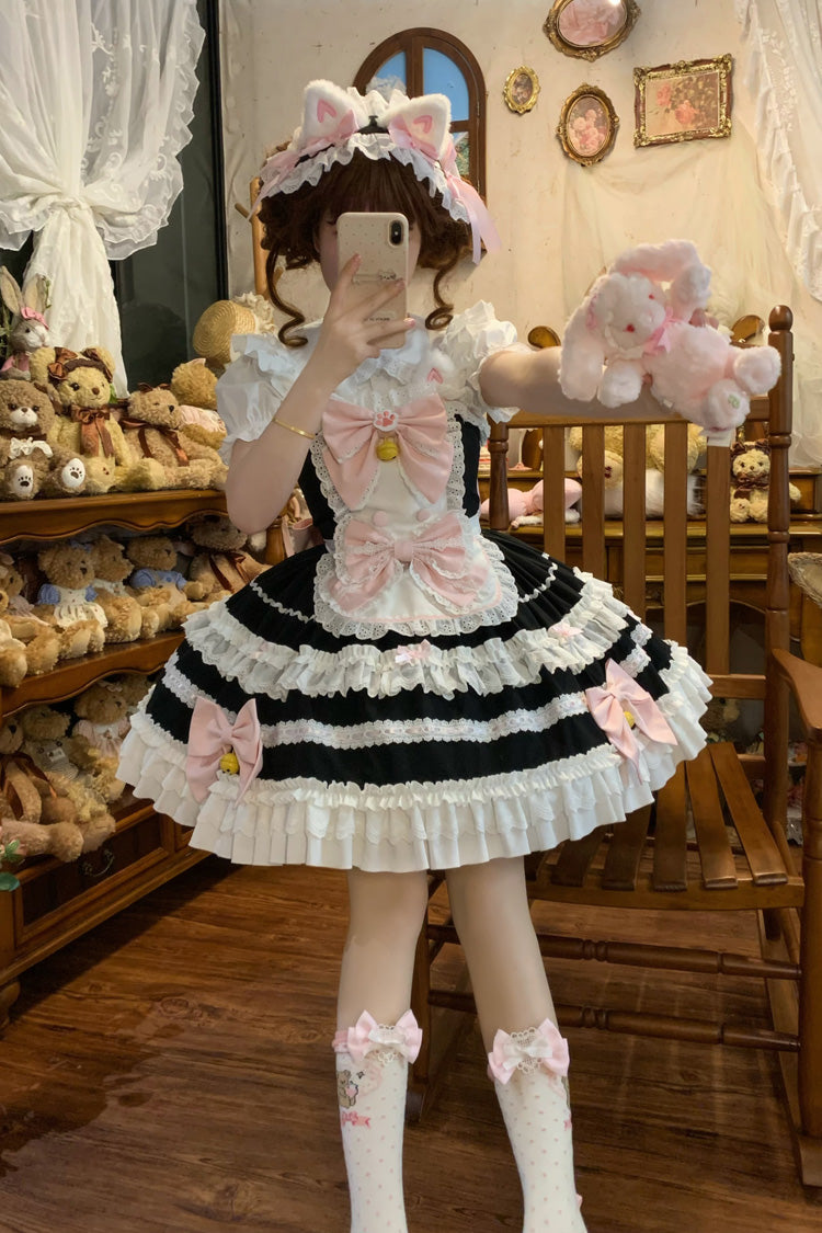 Black Meowling Sweet Maid Sleeveless Multi-Layered Ruffle Bowknot Lace Sweet Princess Lolita Jsk Dress