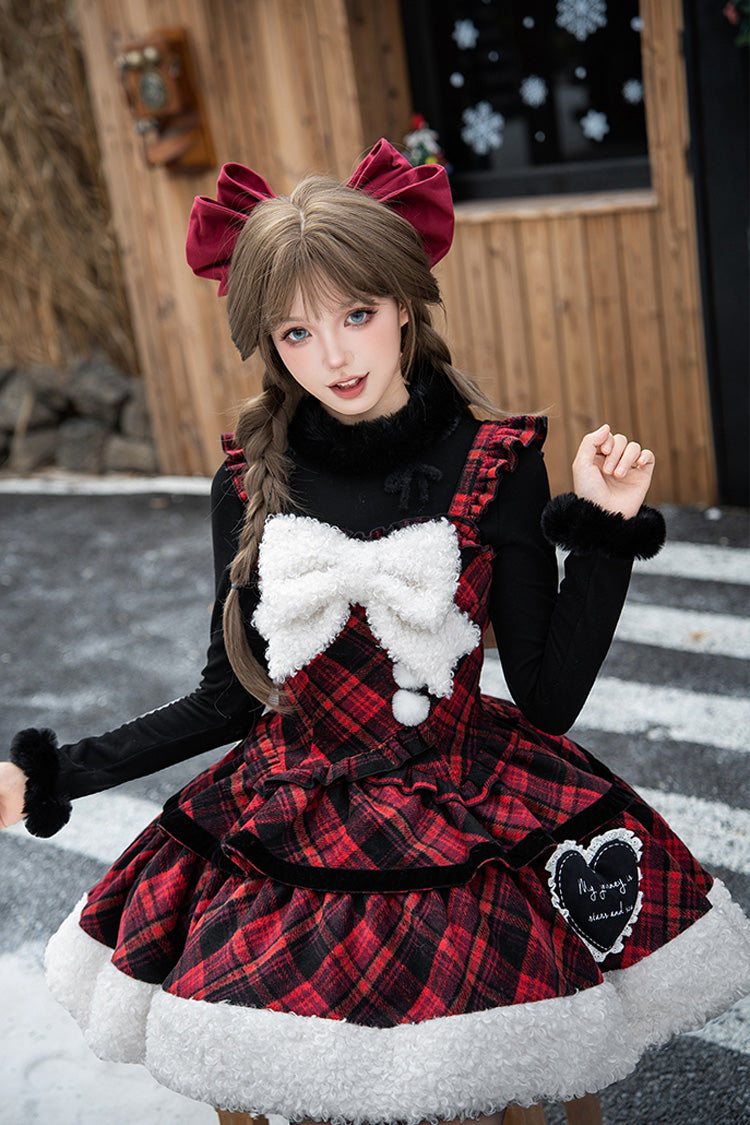 Letters & Poems · Snowy Night Serenade Triple-Layered Print Ruffle Bowknot Sweet Lolita Jsk Dress Set 2 Colors