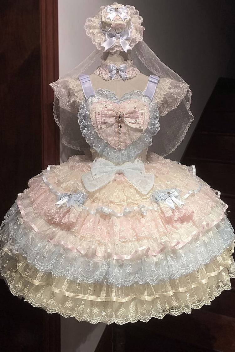 Rainbow Colors Ballad of Feathers Sleeveless Multi-Layered Ruffle Hanayome Bowknot Sweet Lolita Jsk Dress