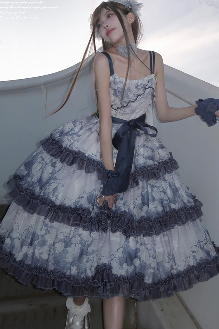 Multi-Color Multi-layer Cumulonimbus Print Ruffle Bowknot Sweet Lolita Jsk Dress